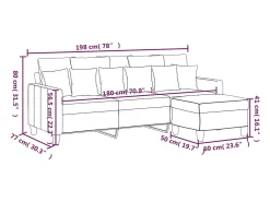 Sofá de 3 lugares com apoio de pés 180 cm tecido cor creme