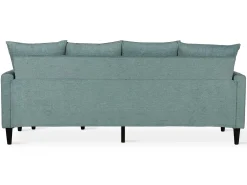 Sofá de 3 lugares com chaise longue em tecido azul-verde com aspeto de linho