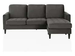 Sofá de 3 lugares com chaise longue em veludo cinzento