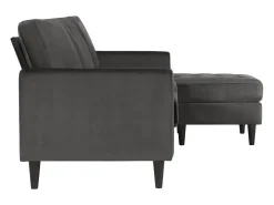 Sofá de 3 lugares com chaise longue em veludo cinzento