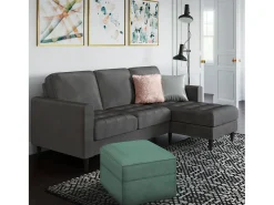 Sofá de 3 lugares com chaise longue em veludo cinzento