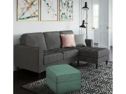 Sofá de 3 lugares com chaise longue em veludo cinzento