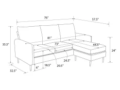 Sofá de 3 lugares com chaise longue em veludo azul