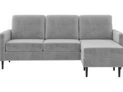 Sofá de 3 lugares com chaise longue em veludo azul