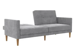 Sofá de 3 lugares com chaise longue em veludo cinzento