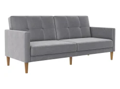 Sofá de 3 lugares com chaise longue em veludo cinzento