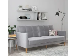 Sofá de 3 lugares com chaise longue em veludo cinzento