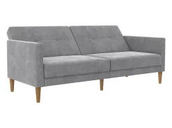 Sofá de 3 lugares com chaise longue em veludo cinzento