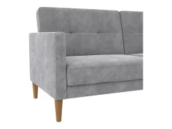 Sofá de 3 lugares com chaise longue em veludo cinzento