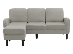 Sofá de 3 lugares com chaise longue – Sofá de canto com bolsos laterais – tecido de algodão e linho cinzento