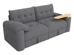 Sofá de 2 lugares com compartimentos de arrumação e mesa de apoio - Tecido Teddy cinzento