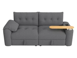 Sofá de 2 lugares com compartimentos de arrumação e mesa de apoio - Tecido Teddy cinzento