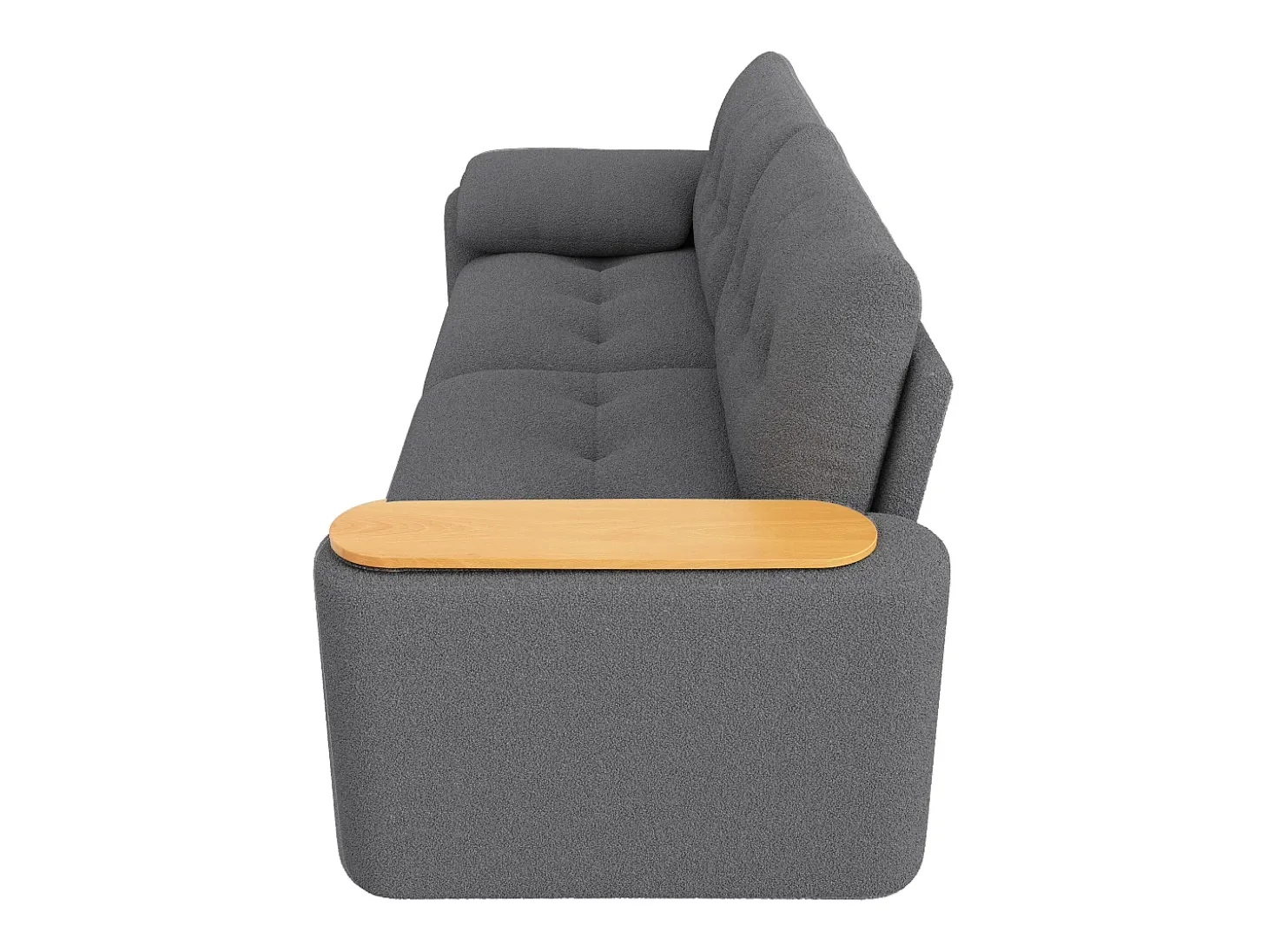Sofá de 2 lugares com compartimentos de arrumação e mesa de apoio - Tecido Teddy cinzento