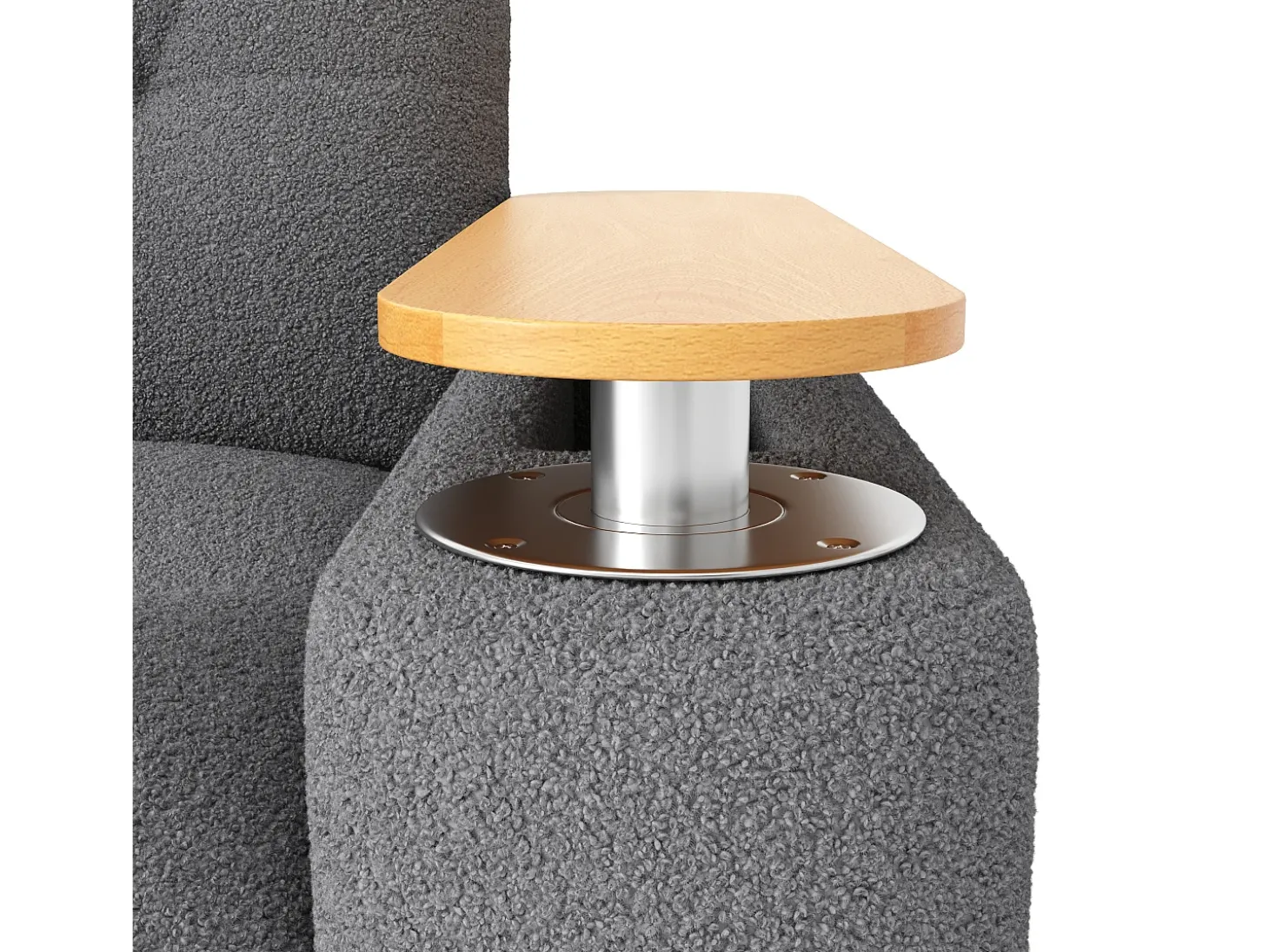 Sofá de 2 lugares com compartimentos de arrumação e mesa de apoio - Tecido Teddy cinzento