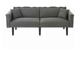Sofá de 2 lugares com encosto ajustável - 176 x 72 x 72 cm - Tecido de algodão-linho e pernas de metal - Cinza