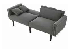 Sofá de 2 lugares com encosto ajustável - 176 x 72 x 72 cm - Tecido de algodão-linho e pernas de metal - Cinza