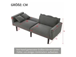 Sofá de 2 lugares com encosto ajustável - 176 x 72 x 72 cm - Tecido de algodão-linho e pernas de metal - Cinza