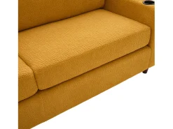Sofá de 2 lugares com iluminação LED - Sofá reto com suporte para copos e bolsos laterais - chenille amarelo