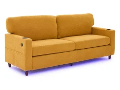 Sofá de 2 lugares com iluminação LED - Sofá reto com suporte para copos e bolsos laterais - chenille amarelo