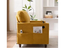 Sofá de 2 lugares com iluminação LED - Sofá reto com suporte para copos e bolsos laterais - chenille amarelo
