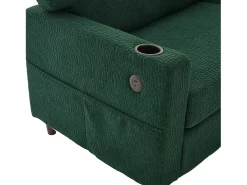 Sofá de 2 lugares com porta USB-C, iluminação LED e bolsos laterais - Tecido chenille - Verde esmeralda