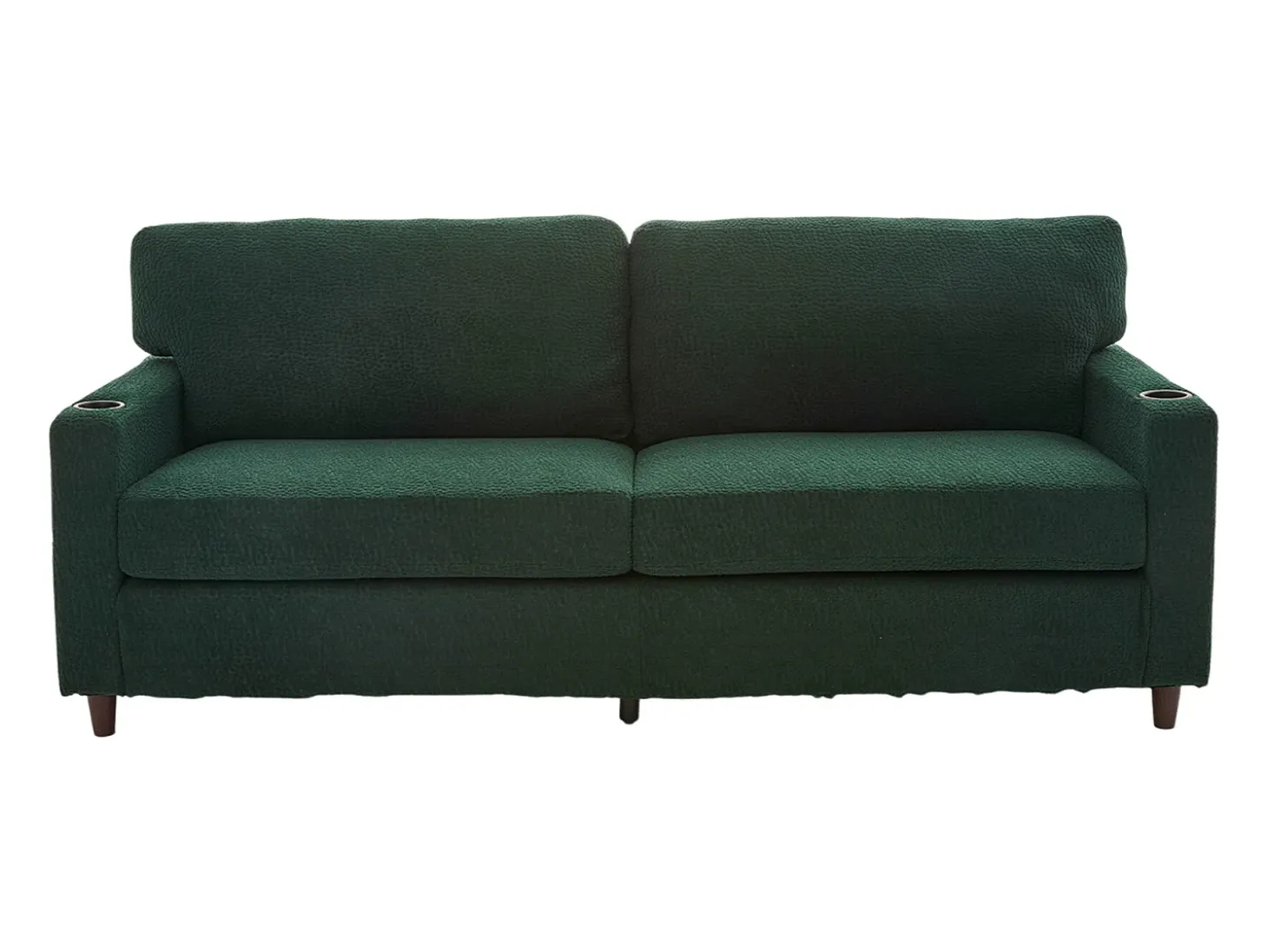 Sofá de 2 lugares com porta USB-C, iluminação LED e bolsos laterais - Tecido chenille - Verde esmeralda