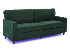 Sofá de 2 lugares com porta USB-C, iluminação LED e bolsos laterais - Tecido chenille - Verde esmeralda