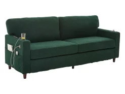 Sofá de 2 lugares com porta USB-C, iluminação LED e bolsos laterais - Tecido chenille - Verde esmeralda
