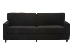 Sofá de 2 lugares com porta USB-C, luz LED e bolsos laterais - Tecido chenille - Preto