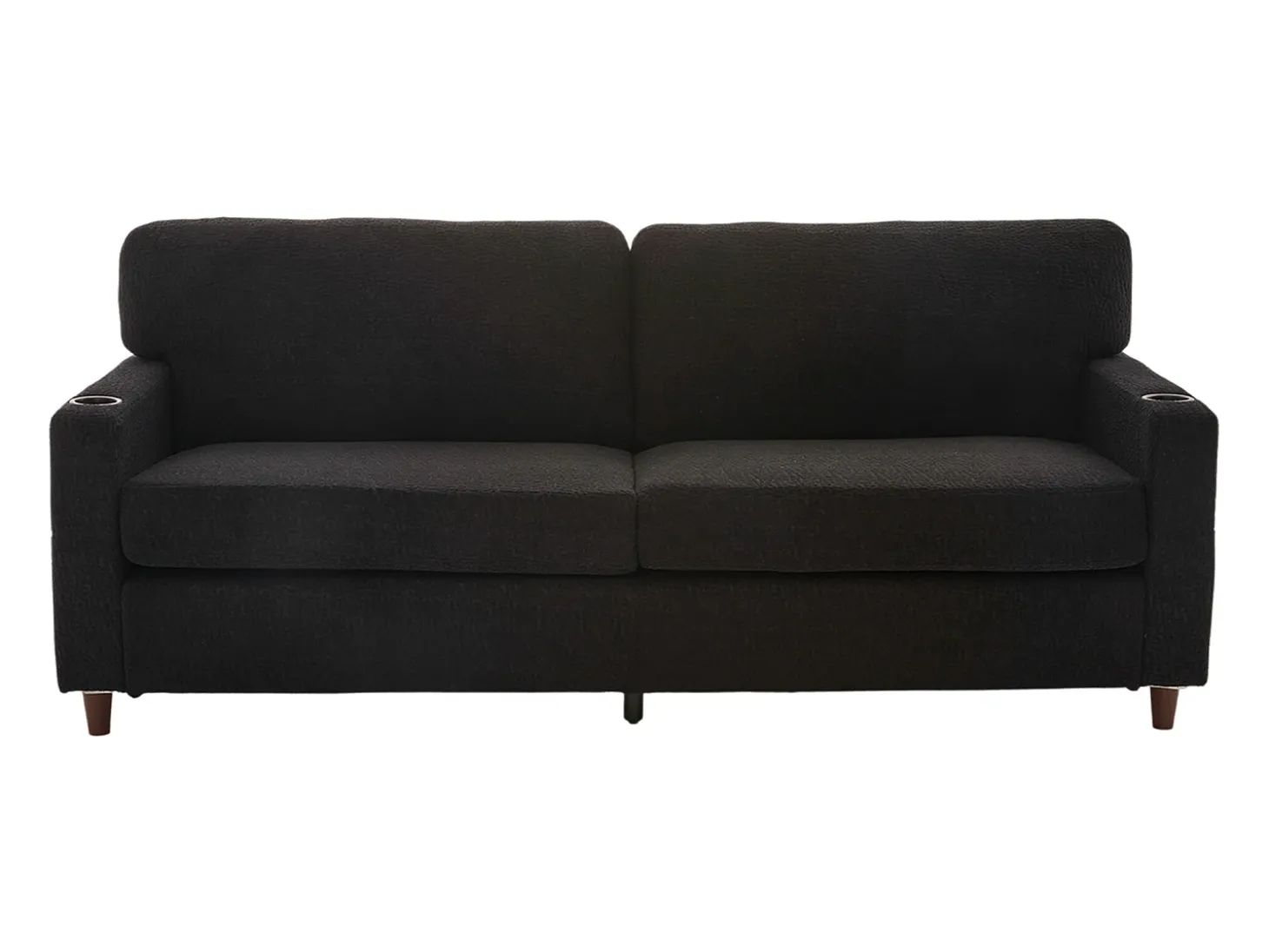 Sofá de 2 lugares com porta USB-C, luz LED e bolsos laterais - Tecido chenille - Preto