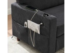 Sofá de 2 lugares com porta USB-C, luz LED e bolsos laterais - Tecido chenille - Cinza escuro