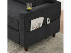 Sofá de 2 lugares com porta USB-C, luz LED e bolsos laterais - Tecido chenille - Cinza escuro