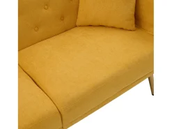 Sofá de 2 lugares com portas USB - Sofá reto com suporte para telemóvel e bolsos laterais - Encosto ajustável - Veludo amarelo