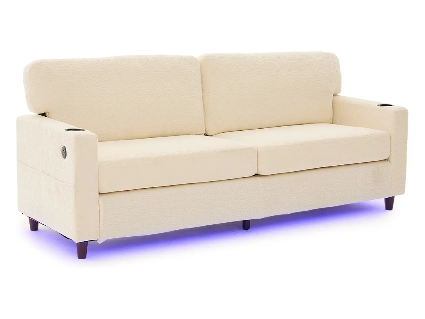 Sofá de 2 lugares com porta USB-C, iluminação LED e bolsos laterais - Tecido chenille - Bege