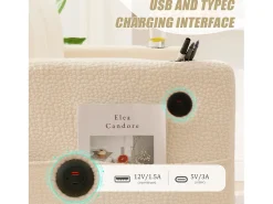 Sofá de 2 lugares com porta USB-C, iluminação LED e bolsos laterais - Tecido chenille - Bege