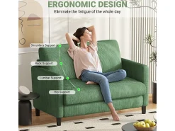 Sofá de 2 lugares confortável em veludo canelado Verde - 58cm profundidade do assento - carga máxima 300kg - 129x78x89cm