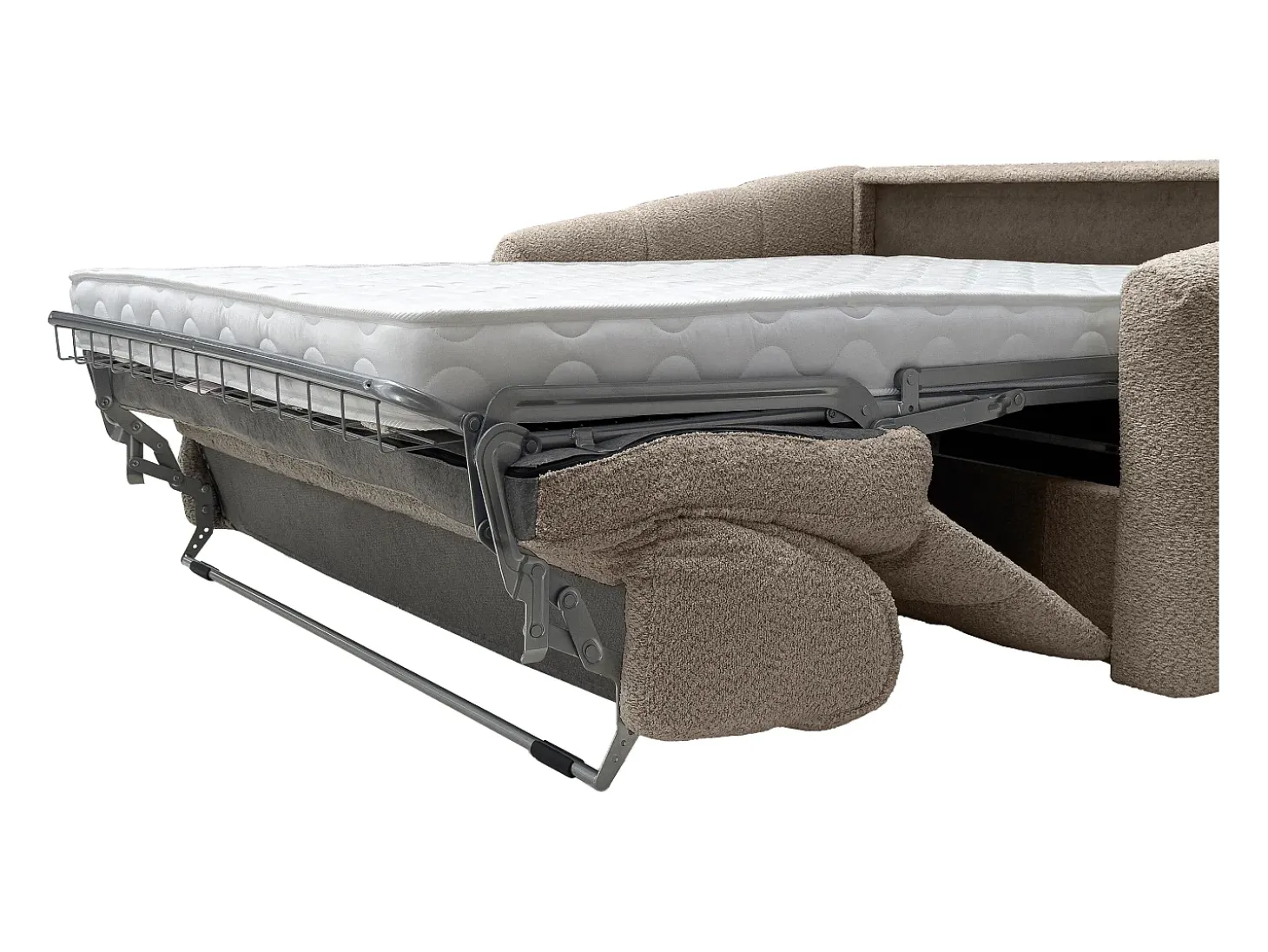 Sofá de 3 lugares conversível abertura rápida em tecido bouclé taupe área de dormir 140 cm RETUNA