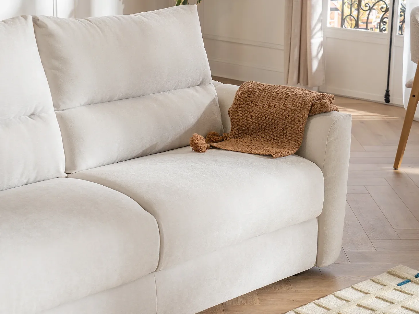 Sofá de 4 lugares conversível abertura rápida tecido chenille bege 16 cm DOVENA da Maison Céphy