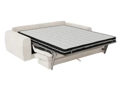 Sofá de 3 lugares conversível express em tecido chenille bege 140 cm colchão 13 cm VOMERA