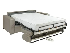 Sofá de 3 lugares conversível express em couro taupe. Cama 140 cm. Colchão 18 cm. CALITO