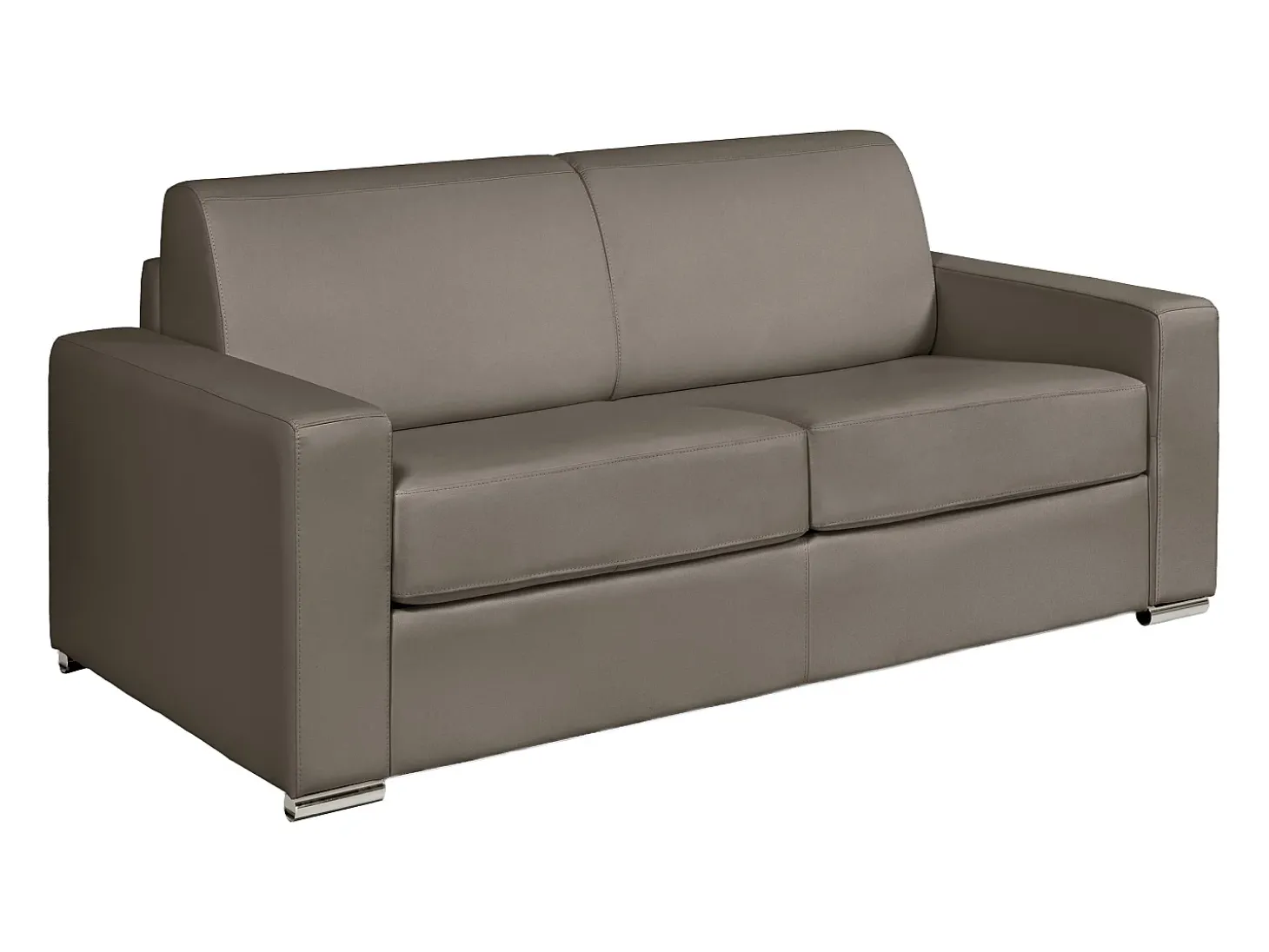 Sofá de 3 lugares conversível express em couro taupe. Cama 140 cm. Colchão 18 cm. CALITO