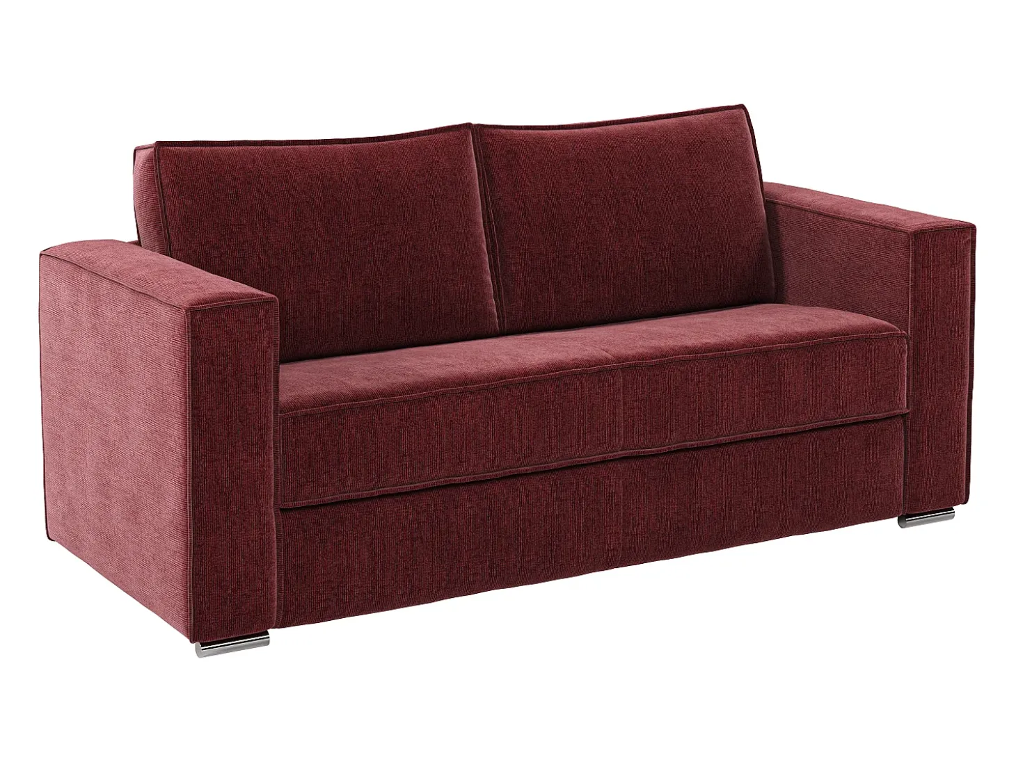 Sofá de 3 lugares conversível abertura rápida em tecido chenille bordeaux ripas largas -22cm LORETO