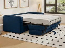 Sofá de 3 lugares convertível em veludo canelado azul marinho assento com assento de memória de forma 22 cm LORETO