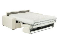 Sofá de 4 lugares convertível de abertura rápida em pele sintética branco colchão de espuma de 18 cm - EMIR