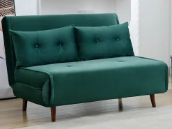 Sofá de 2 lugares convertível veludo verde pinho estilo habitat jovem URIBIA