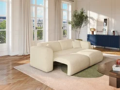 Sofá de 4 lugares convertível em veludo canelado branco sujo POGNI de Maison Céphy