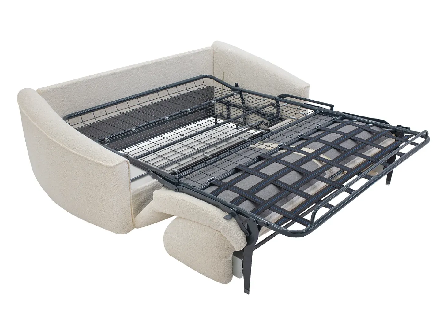 Sofá de 4 lugares convertível expresso em tecido bouclé branco - Colchão de 13 cm ASUFA