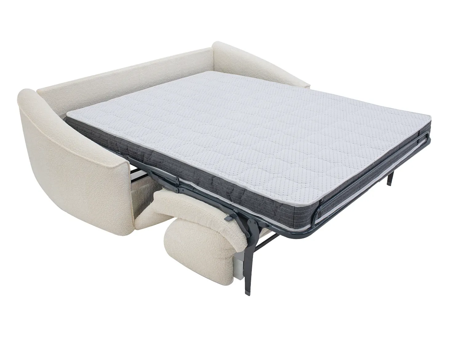 Sofá de 4 lugares convertível expresso em tecido bouclé branco - Colchão de 13 cm ASUFA