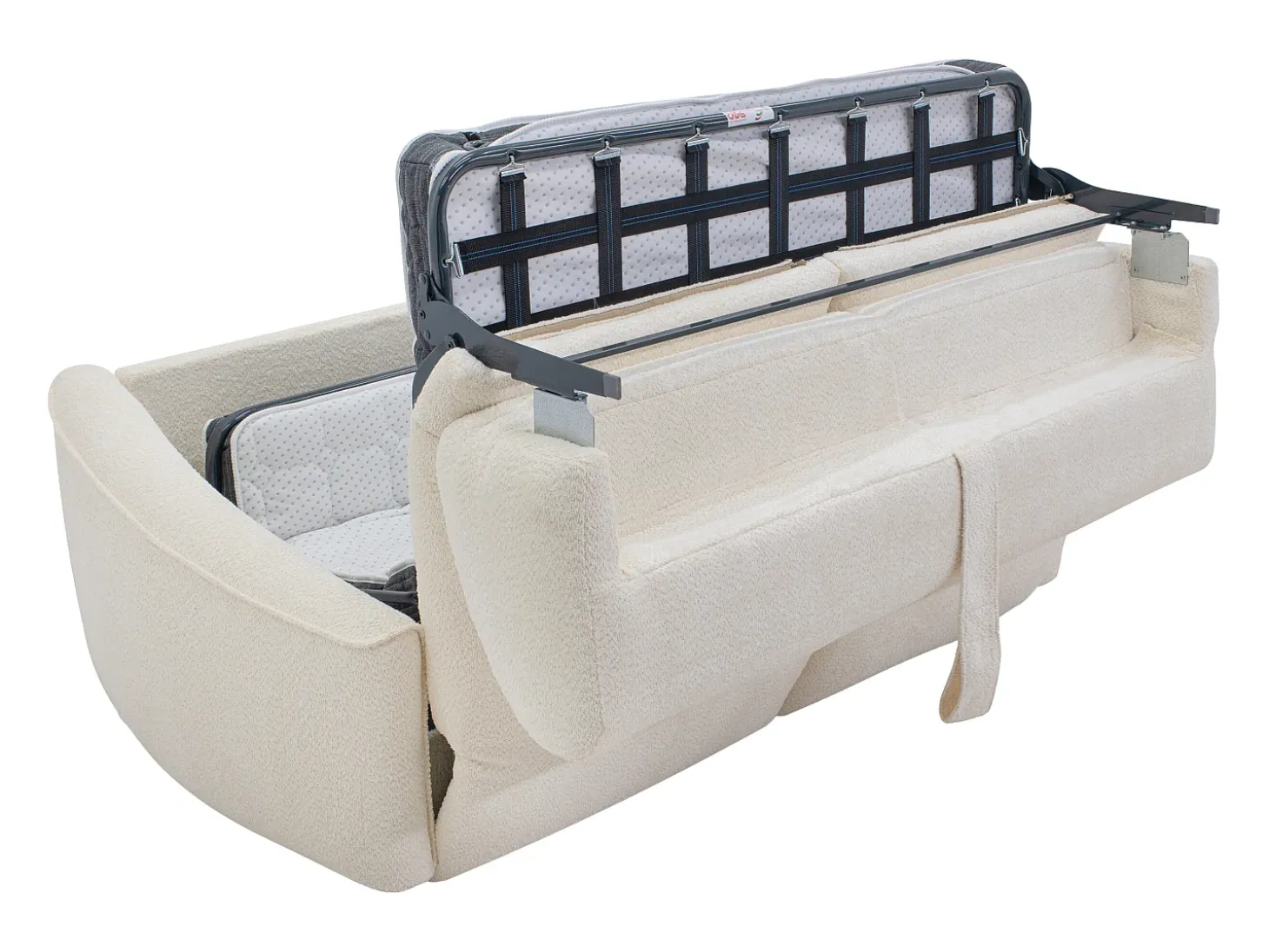 Sofá de 4 lugares convertível expresso em tecido bouclé branco - Colchão de 13 cm ASUFA