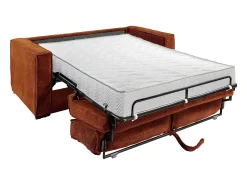 Sofá de 3 lugares convertível abertura rápida em veludo canelado terracotta - 140 cm - 18 cm LORETO
